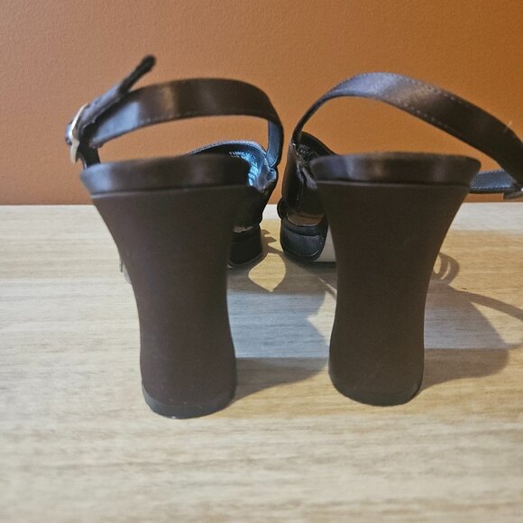 SHOES, CHOCLATE SILK HEELED CALICO SANDAL - Picture 5 of 8